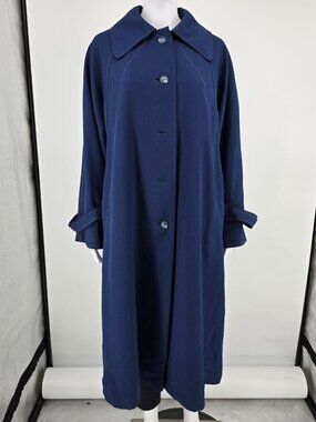 Vintage 1970s Union Made Navy Raglan Dress Coat w/ Rainbow Stripe Lining (L/XL)